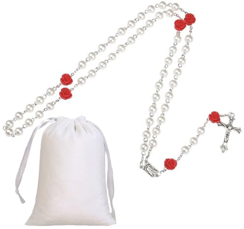 XoeLLe Kreuz Rosenkranz, Holy Mary Orthodoxes Kreuz, Kreuz Kette, Rosenkranz Kette mit Samt Geschenkbeutel, Kommunion Geschenke für Mädchen, Katholische Christen Religiöse Kommunion Taufe