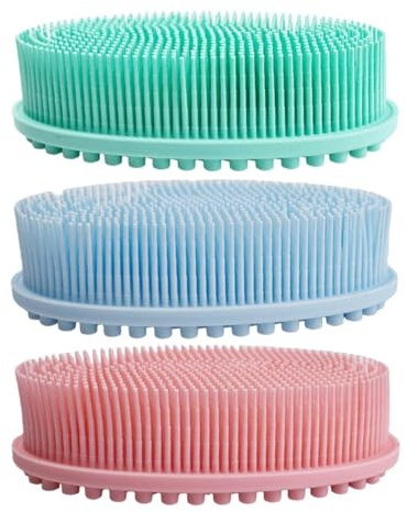 3 Pieces Shower Cleaning Brush, Soft Silicone Shower Brush, Exfoliating Massage Body Brush, Double Sided Shower Brush, Shower Leave Accessories