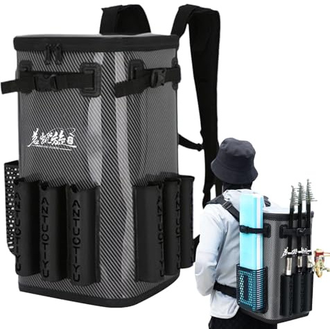 Generisch Tackle-Box-Rucksack, Angelgerät-Tasche | wasserdichte Angeltasche mit Rutenhalter 49L Angelrucksack,Große Tackle-Rucksack-Aufbewahrungstasche für Camping und Jagd