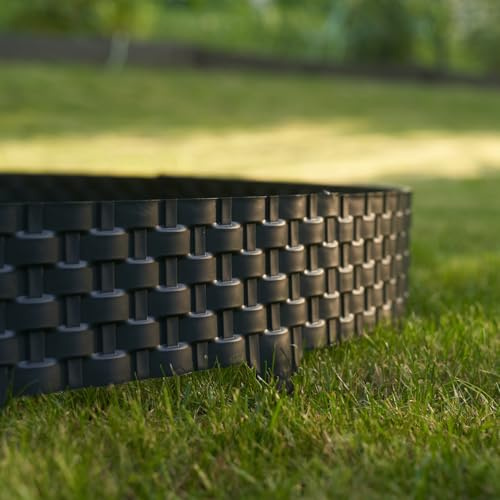 Pullmer Beeteinfassung, Beetumrandung Kunststoff, Beetzaun, Rasenkante, Palisadenzaun, umrandung Garten, Rattan (6,4 m; Anthrazit)