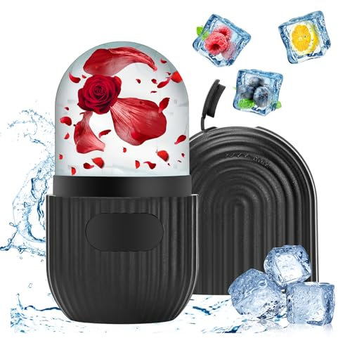 Vasmeiy Ice Roller Viso, Ice Face Roller, Silicone Riutilizzabile Occhi Massaggio, Rullo di Ghiaccio Facciale per Rassodante Viso, Ridurre i Pori, Riduce il Gonfiore, Sbiadire Rughe (Nero)