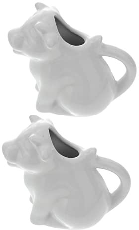FONDOTIN Lechera De Cerámica Forma De Animal Pequeña Blanca, Jarra Para Leche y Salsa, Material Cerámico, Diseño Funcional Para Uso Doméstico, Pack De 2 Unidades