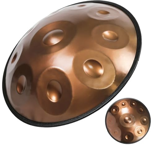 22 Zoll Gold-Handpan, Stahl-Handpan-Trommel für Erwachsene, Messingoberfläche, Konzert-10-Noten-Instrumententrommel in d-Moll mit Ständer, weicher Handpan-Tasche, 12 Noten (Farbe: 440 Hz, Größe: 10