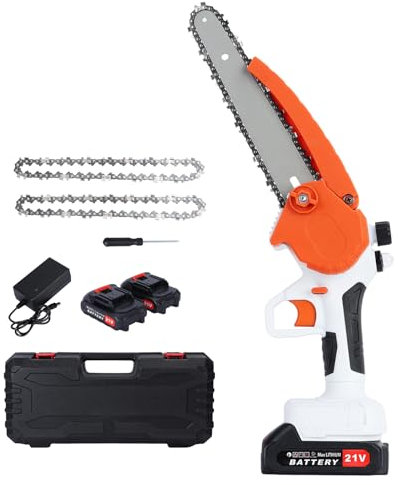 Mini Chainsaw Cordless 8-Inch, Cordless Chainsaw 750W Brushless Motor with 2x2.0AH Batteries, 2 Chains, High-Power Handheld Chain Saw for Tree Branch & Wood Cutting