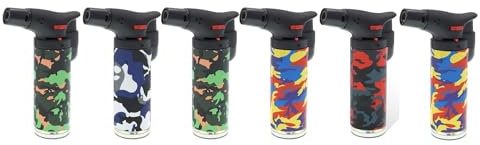 DISPAU Soplete De Cocina Militar, Profesional Antorcha Butano Encendedor Mechero, Recargable, con Bloqueo de Seguridad & Llama Ajustable para barbacóa Crema Cámping (Gas precargado) (Pack x 1)