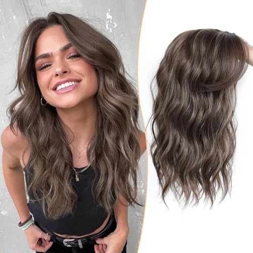 Ms Taj Haarteile für Damen, 40cm, Brown Highlights Welliges Haarteile für Frauen mit dünner werdendem Haar, Clip in synthetische Wiglets Haarteil