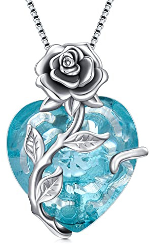 TOUPOP Necklaces for Women 925 Sterling Silver Rose Flower Heart Pendant Birthstone Necklace Anniversary Birthday Jewellery Gifts for Women Girls