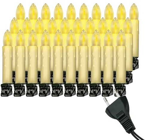 Retro Weihnachtsbaum-Lichterkette mit LED Filament Kerzen, klassische Baumbeleuchtung mit austauschbaren E10 Leuchtmittel, Weihnachtsbeleuchtung für Innen, nostalgie (creme, 30 Kerzen - ca. 14,5 m)