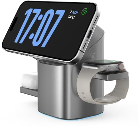 3 IN 1 Wireless Charging Station,Qi2 15W Fast Wireless Charger for iPhone | Magnetic Charger Stand For iPhone 17 16 15 14 13 12 Pro Max Air Apple Watch Airpods,Touch Rotation,Cooling Fan,Tech Gadgets