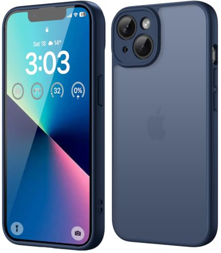 ORDA für iPhone 13 Hülle, Vollständiger Kameraschutz Stoßfest, DunkelBlau | Matt Handyhülle für iPhone 13, Kratzfest Transluzente Rückseite Schutzhülle, Anti-Fingerabdruck Case