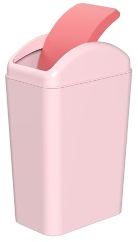 Wakikini Cubo de basura pequeño de plástico con tapa oscilante, de 15 L, delgado, color rosa