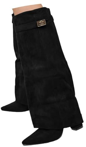 Stivali Donna Invernali - Stivaletti Alti Texani con Tacco Punta Stivali con Plateau Marroni Stivaletto al Ginocchio Stivaletti Invernali Autunnali
