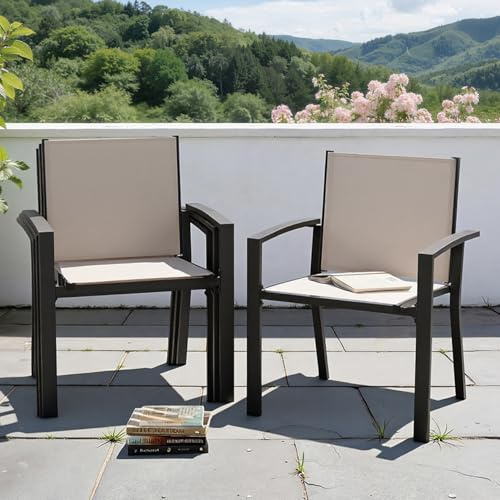 UDPATIO Gartenstühle Stapelbar 4er Set, Gartenstuhl Hochlehner, Balkonstuhl Wetterfest, Stapelstühle, Terrassenstühle Wetterfest 160kg Belastbar, Garten Stühle für Balkon, Terrasse, Beige