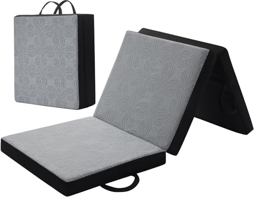 Autsel Colchón Plegable 75 x 195 x 10 cm, Colchón para Invitados con asa, Lavable Colchón de Suelo, Esponja de Alta Densidad (Gris+Negro)