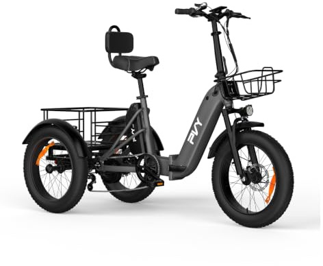 PVY F20 E-Bike Dreirad für Erwachsene, 20 * 4 Zoll Elektro Dreirad für Herren Damen mit 48V 21Ah Akku, Elektrofahrrad 3 Rädern 80N.m, Ebike Lastenfahrrad IPX5, Fahrrad Fatbike 150kg