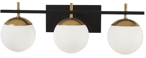 GEORGE KOVACS P1353-618 Alluria Vanity Bath Light, 3-Light, 225 Total Watts, 8.5-in H x 24-in W, Weathered Black with Autumn Gold