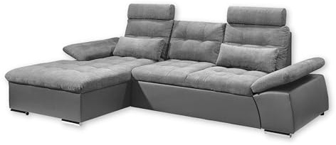 Stella Trading Jakarta Ecksofa mit Schlaffunktion in Lederoptik, Dunkelgrau/Anthrazit - Moderne Eckcouch in L-Form mit verstellbaren Armlehnen - 268 x 103 x 170 cm (B/H/T)