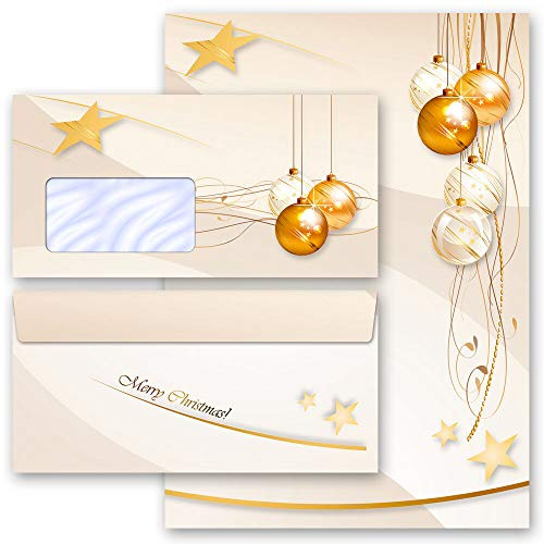 Briefpapier Set, 40 tlg. Weihnachten, FROHE FESTTAGE Weihnachtsmotiv 20 Blatt Briefpapier + 20 passende Briefumschläge DIN LANG mit Fenster | Paper-Media