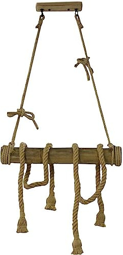 Vetrineinrete® Lampadario a sospensione con corda in canapa vintage 4 portalampada E27 lampada country retro pendente in legno di bamboo arredamento rustico Z30
