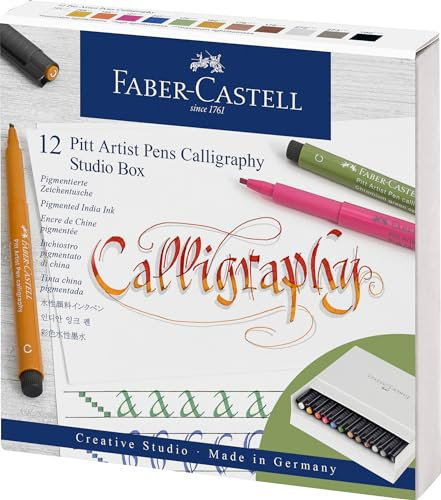 Faber-Castell 167512 Tuschestift Pitt Artist Pen C, Calligraphy, 12er Atelierbox, bunt