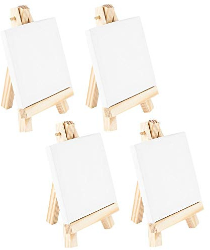 Ideen mit Herz Mini-Staffeleien mit Leinwand | Mini-Leinwände auf Keilrahmen, weiß | Holz-Staffeleien | Tischdeko (Leinwand 7,5 x 7,5 cm | Staffelei 12,8 x 7,5 cm | 4 Stück)