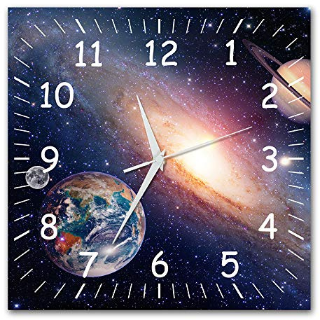 Bilder-Manufaktur BM Funk Quarz Wanduhr Funkwanduhr Funkwanduhren Funkuhr Funkuhren kein Ticken lautlos geräuschlos leise modern ohne Tickgeräusche groÃŸ XXL Wohnzimmer Küche Weltall Erde 9407-1a WZ