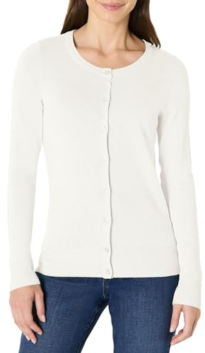Amazon Essentials Women's Lightweight Crewneck Cardigan Sweater (Available in Plus Size), Ivory, Medium