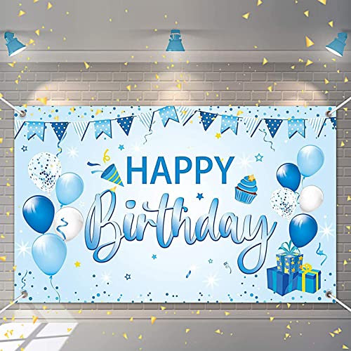 YUQIN Decorazioni Compleanno, Poster in Tessuto per Feste di Compleanno e Photo Booth, Fondale per Giardino, Tavolo e Parete, Include 1 Striscione e 1 Corda da 6 Metri, Blu, Poliestere