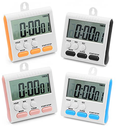 24 Stunden Küchentimer,4 PCS Digitaler Countdown Time Timer Magnetisch Mit Alarm,4 Farben Küchen Uhr Zeitschaltuhr Mit Ständer für Kochen Dusche Badezimmer Kinder Lehrer Gym Klassenzimmer Schüler