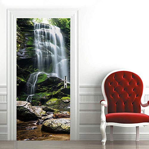3d Türtapete Selbstklebend 90x200cm Wasserfalllandschaft DIY Wandbild PVC Wasserdicht Pvc Türtattoos Türposter Türaufkleber Fototapete Türfolie Für Tür,Wohnzimmer,Schlafzimmer,Küche Toilette