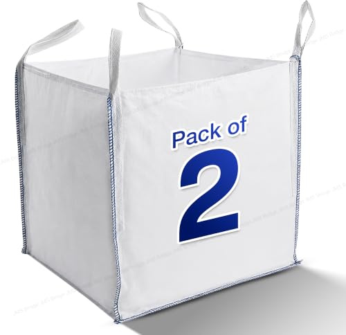 Garden Waste Bags Heavy Duty Jumbo Storage Dumpy Sack (Pack of 2) for Rubbish 1 Tonne Bulk Skip Bag One Ton FIBC Woven Builders Industrial Waste, Storage, Log, Gravel, Extra Large (2xOTB)