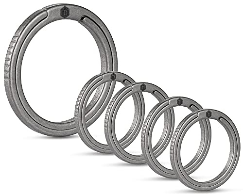 KeyUnity KA11 Juego de llavero plano de aleación de titanio, anillo dividido de empuje lateral de 33mm 17,5 mm Fácil acceso a llaves, mosquetón, linternas, cuchillos, de perro (1L +4S)…
