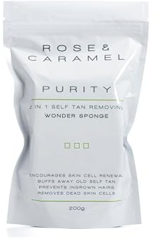 Rose & Caramel Purity Buff Away, Bräunungsentfernender Seifenschwamm. Mangoduft, schnelle Entfernung, bester Selbstbräuner-Entferner. Peeling-Körperpeeling, Körperpeeling für Bad und Dusche(200 g)