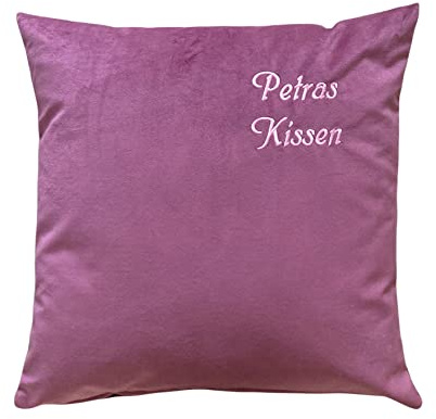 Krings Fashion Kissen, Sofakissen - Samtvelours - mit Namen nach Wunsch individuell anpassbar - Hochwertig Bestickt - 50 x 50 cm - Beere