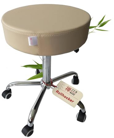 Zen – Rollhocker mit Rollen – ergonomischer Hocker – Drehhocker höhenverstellbar – ideal als Arbeitshocker, Massagehocker, Bürohocker, Praxis Arzthocker, Kosmetikhocker, Friseurhocker (Cremé)