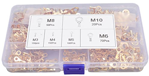 Marhynchus 540PCS Terminali per Cavi, Capicorda in Ottone Assortimento Set Capicorda Ad per Cavi Elettrici con Scatola di Immagazzinaggio M3 M4 M5 M6 M8 M10 | Scatola trasparente, Resistente corrosione, Per elettricisti