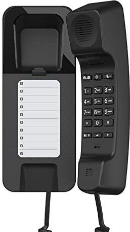 Gigaset Desk 200 - Teléfono con Cable elástico para Ahorrar Espacio - 10 entradas de marcación Corta - Rellamada - Compatible con audífonos - MFV o selección de Pulso Ajustable - Negro