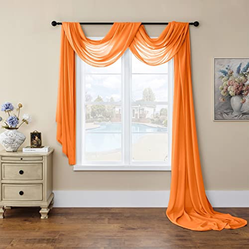 SK Studio Querbehang Freihanddeko Transparente Voile Gardine Vorhang Hochzeit Deko Foto Hintergrund Vorhangschal für Party Hochzeit Geburtstag Orange, 140x500cm