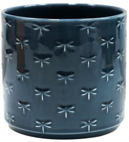 Ivyline Pflanzgefäß, Steingut, Blaue Libelle, 17,5 x 17 cm