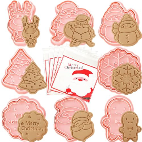 8 Stück Ausstechformen Weihnachten mit 100 Süßigkeiten Kekstüten, Keksausstecher Weihnachten, Weihnachtsausstecher, für Motivtorten Tortendeko Kekse Backen Küche Zubehör