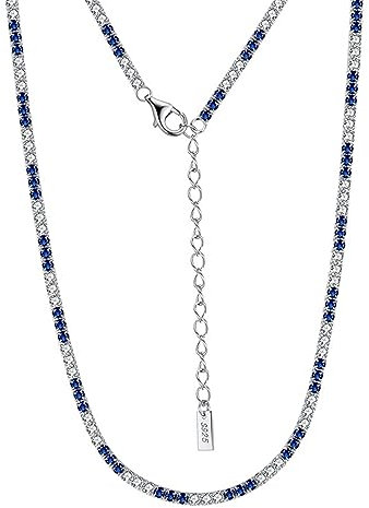 KnBoB Halskette Damen Silber 925, Tennis Kette mit Blau Weiß Zirkonia Schmuck 40 cm