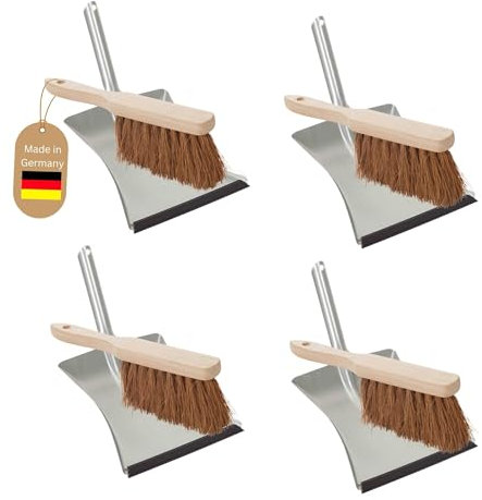 Novaliv 4er Set Kehrblech KOKOSBORSTEN Handfeger Kehrblechgarnitur Metall mit Gummilippe Kehrblechbesen weiche Borsten Handbesen Kokosfaser Handkehrset Kehrblechset Kehrschaufel Feger und Kehrblech
