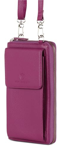 VON HEESEN Leder Handy-Geldbörse mit RFID-Schutz - Handytasche mit Portemonnaie für Damen & Herren aus echtem Leder - Wallet mit Münzfach - Geldbeutel für Frauen und Männer in Pink