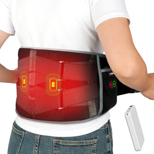 Comfytemp Cordless Back Heat Pad with Massager for Pain Relief, Portable Heated Warmer with Dual Adjustable Straps, Waist Belt for Period, Lower Back Massager, 3 Heating Levels with 30mins Auto-Off