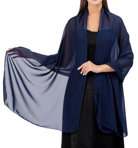 Asudaro Hochzeit Schal, Schal Stola Damen Elegante Schultertuch Chiffon Tücher Umschlagtuch Umhang für Festlich Abendkleid Hochzeit Braut Abend Party Schal Leichtgewicht Soft Sheer Stola Dunkelblau