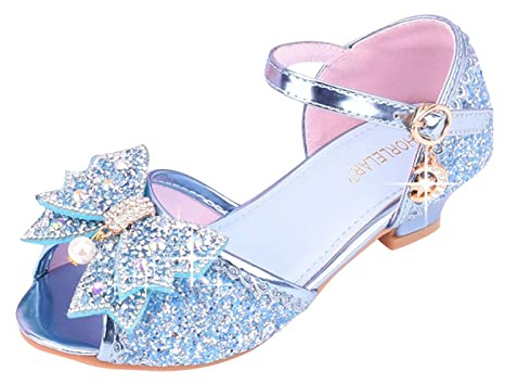 UnoSheng Scarpe da donna eleganti scarpe per bambini con sandali lucidi Scarpe da principessa Arco Tacchi alti Mostrando Scarpe da principessa Scarpe da ginnastica per bambini, Blu, 31 EU