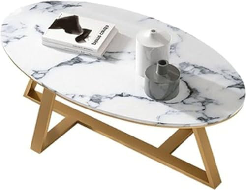 Couchtisch aus natürlichem Marmor, ovaler Beistelltisch, unregelmäßiges Tablett mit Metalleffekt, Akzentmöbel-Essentials