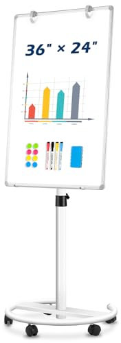 QUEENLINK Mobiles Whiteboard, 91,4 x 61 cm, magnetisches Whiteboard mit Ständer, höhenverstellbare Flipchart-Staffelei, trocken abwischbar, stehendes Whiteboard für Büro, Unterricht