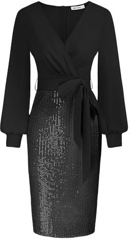 GRACE KARIN Women Bodycon Sequin Cocktail Dresses Long Sleeves Festive Special Ocassion Party Dress Black L