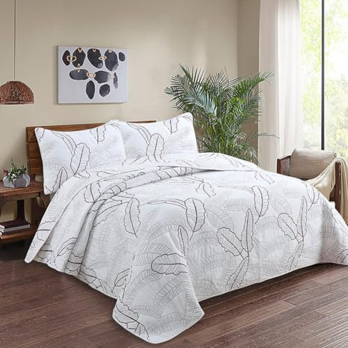 DMBAOD Tagesdecke Bettüberwurf Weiß,Bettüberwurf Baumwolle Steppdecke Doppelbett Gesteppt Bettwäsche 3 Teilig Bettdecke Stepp Decke Mit 2 Kissenbezug Lila 230x250cm